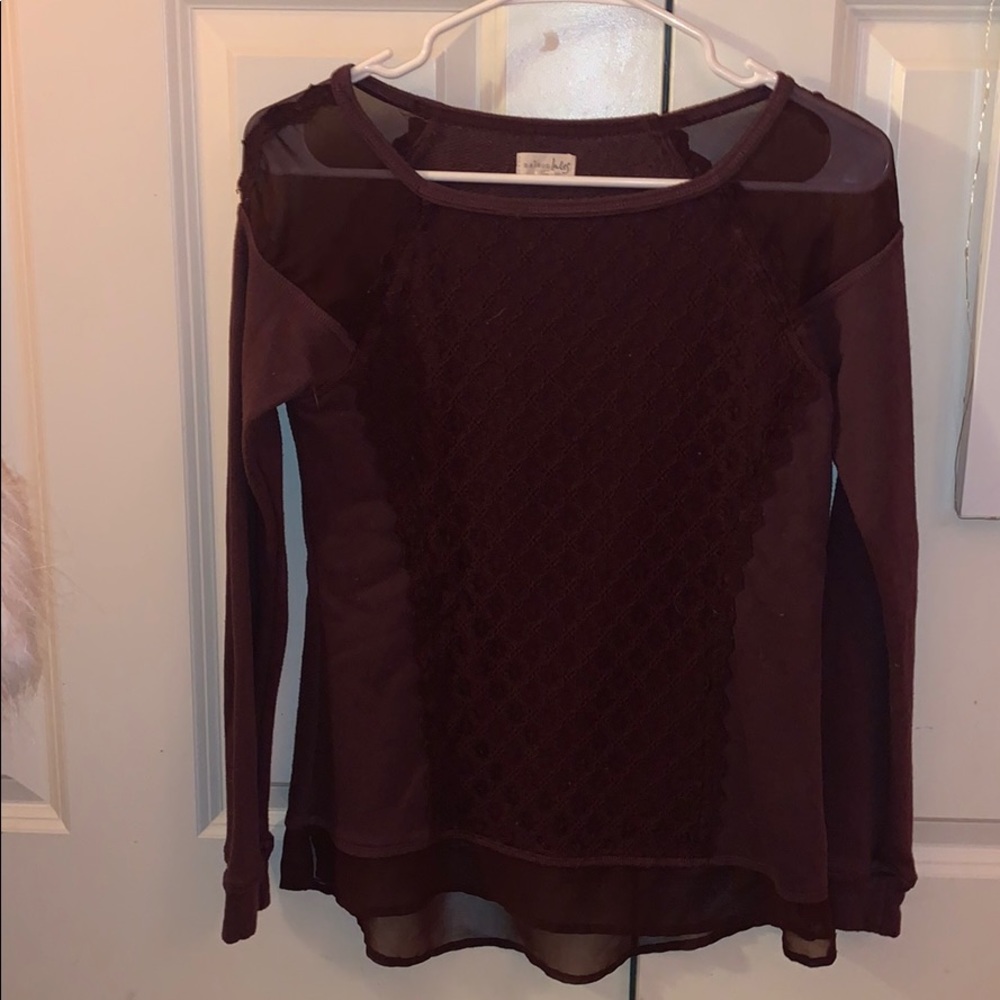 plum chiffon/sweatshirt blouse